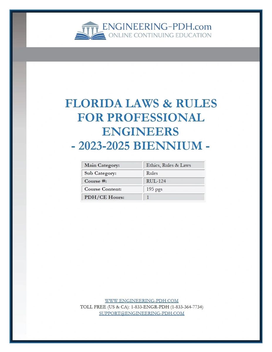 RUL124 (1 Hrs) Florida 20232025 Laws & Rules for Professional Engineers